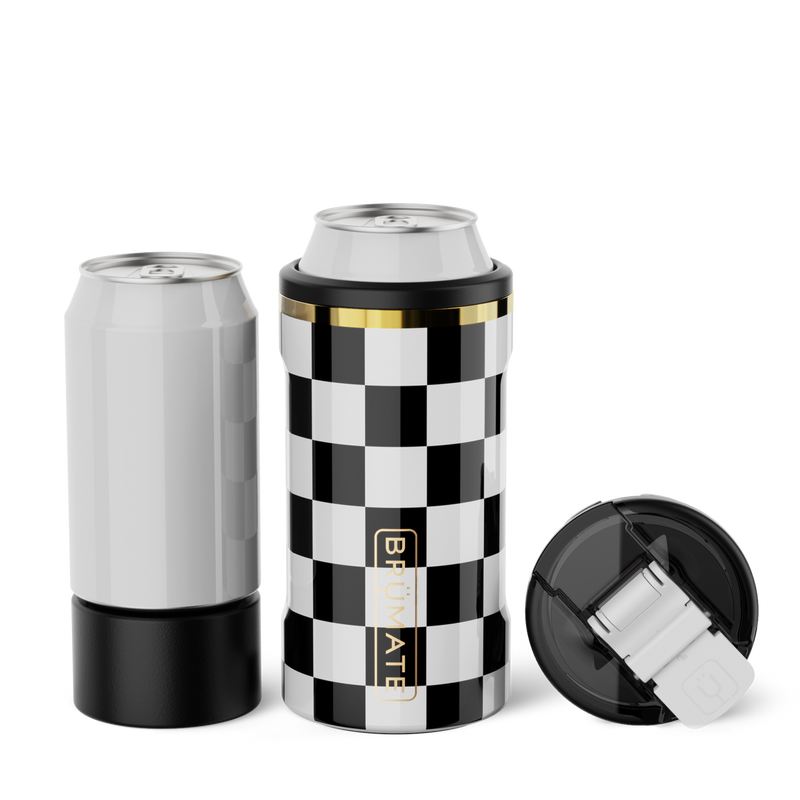 Hopsulator Trio V2 | Black & White Checker | 12/16oz Standard Cans - Road Beach Grip